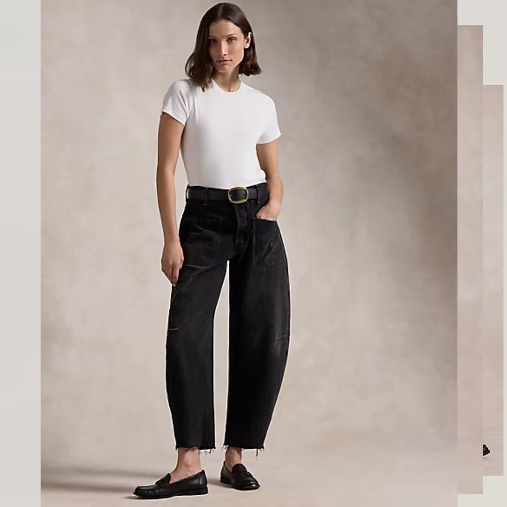 Polo Ralph Lauren Curved Tapered Barrel Frayed Jean Wide Leg Black Size 30R